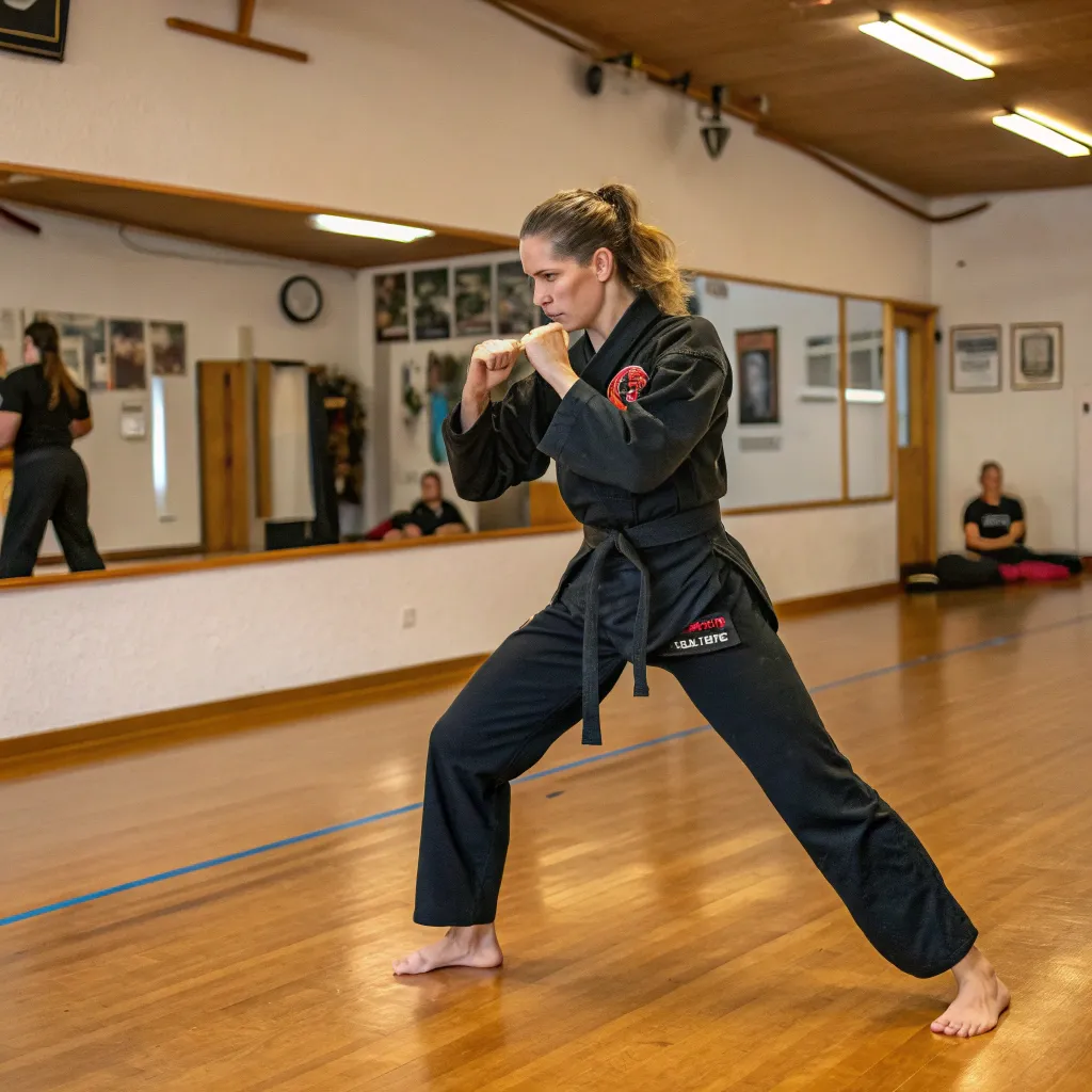 Emily Thompson practicing self-defense